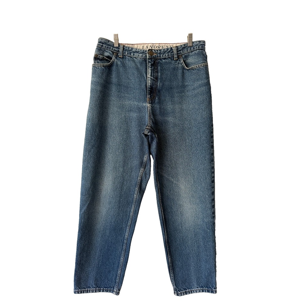 Lands' End Women's Straight Leg Jeans Size 14 Blue Denim Cotton Classic Fit‎